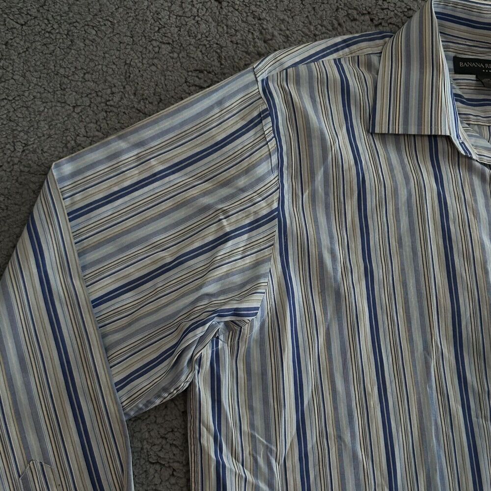 Banana Republic Mens Size XL Long Sleeve Button Down Stripe Blue White Preppy - Picture 5 of 16